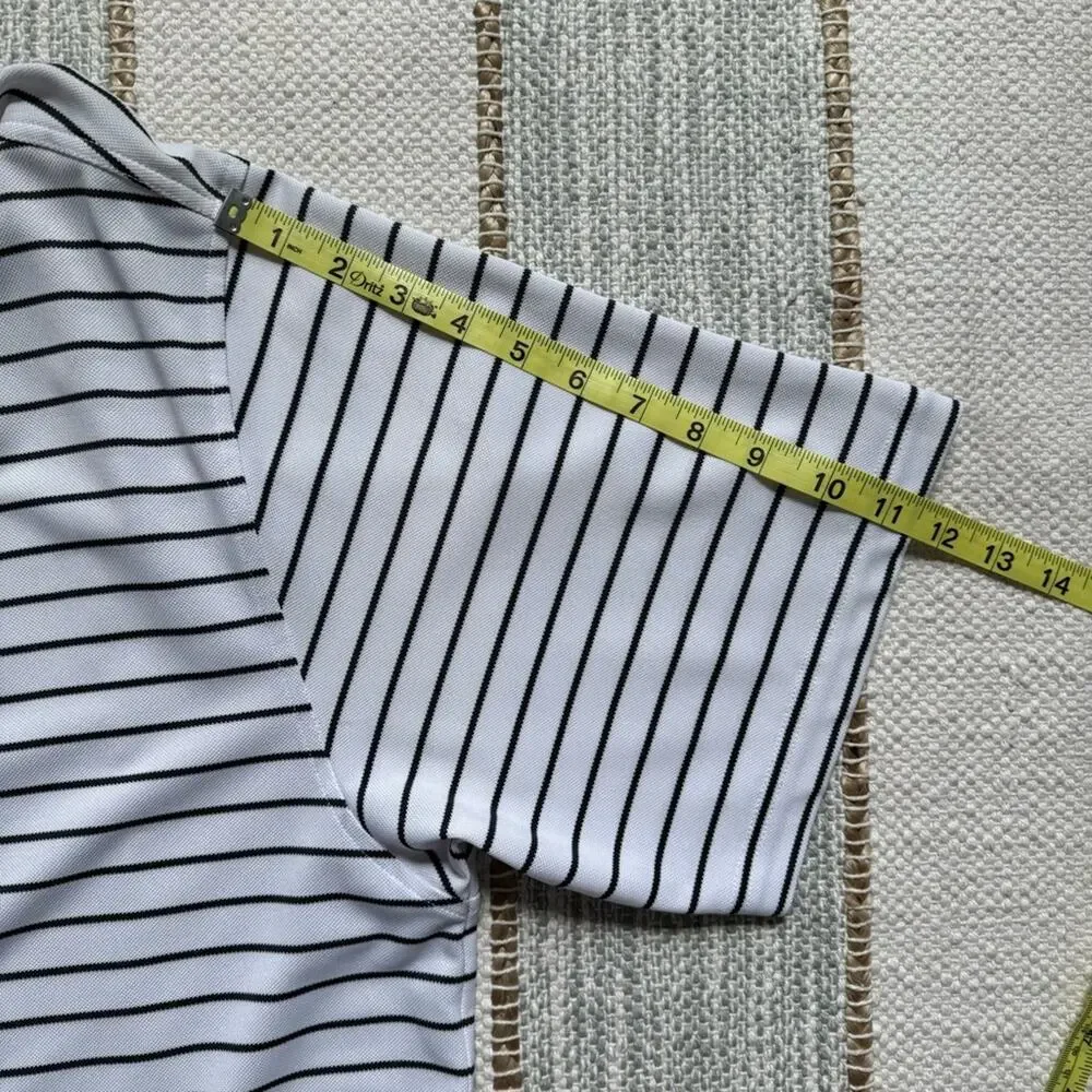 FootJoy White Black Striped Short Sleeves Golf Polo Shirt Men’s Size Medium - Picture 7 of 9